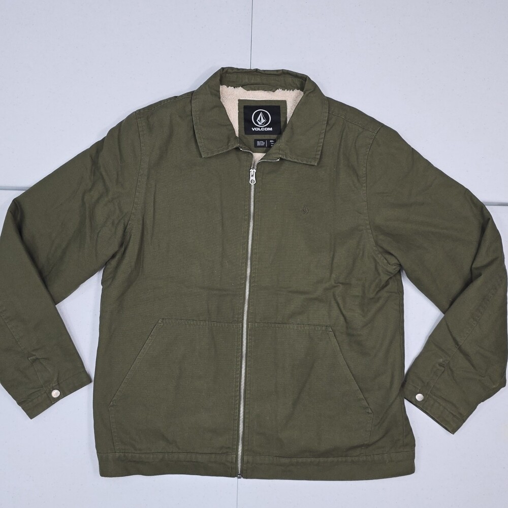 Volcom Men L Palm Drive Full Zip Sherpa Lined Jacket Military Green A1602003